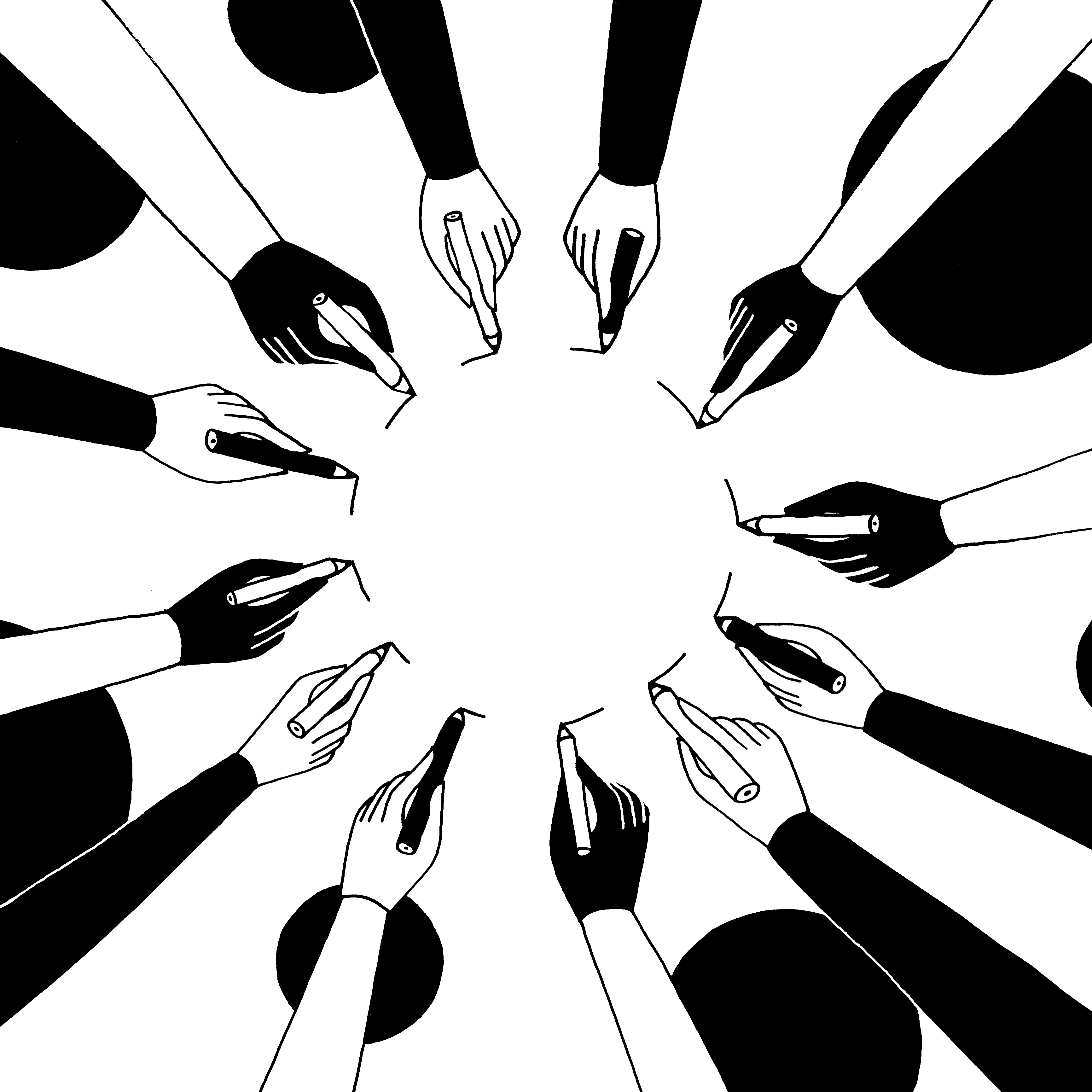Illustration von Händen, die gemeinsam einen Kreis zeichnen
