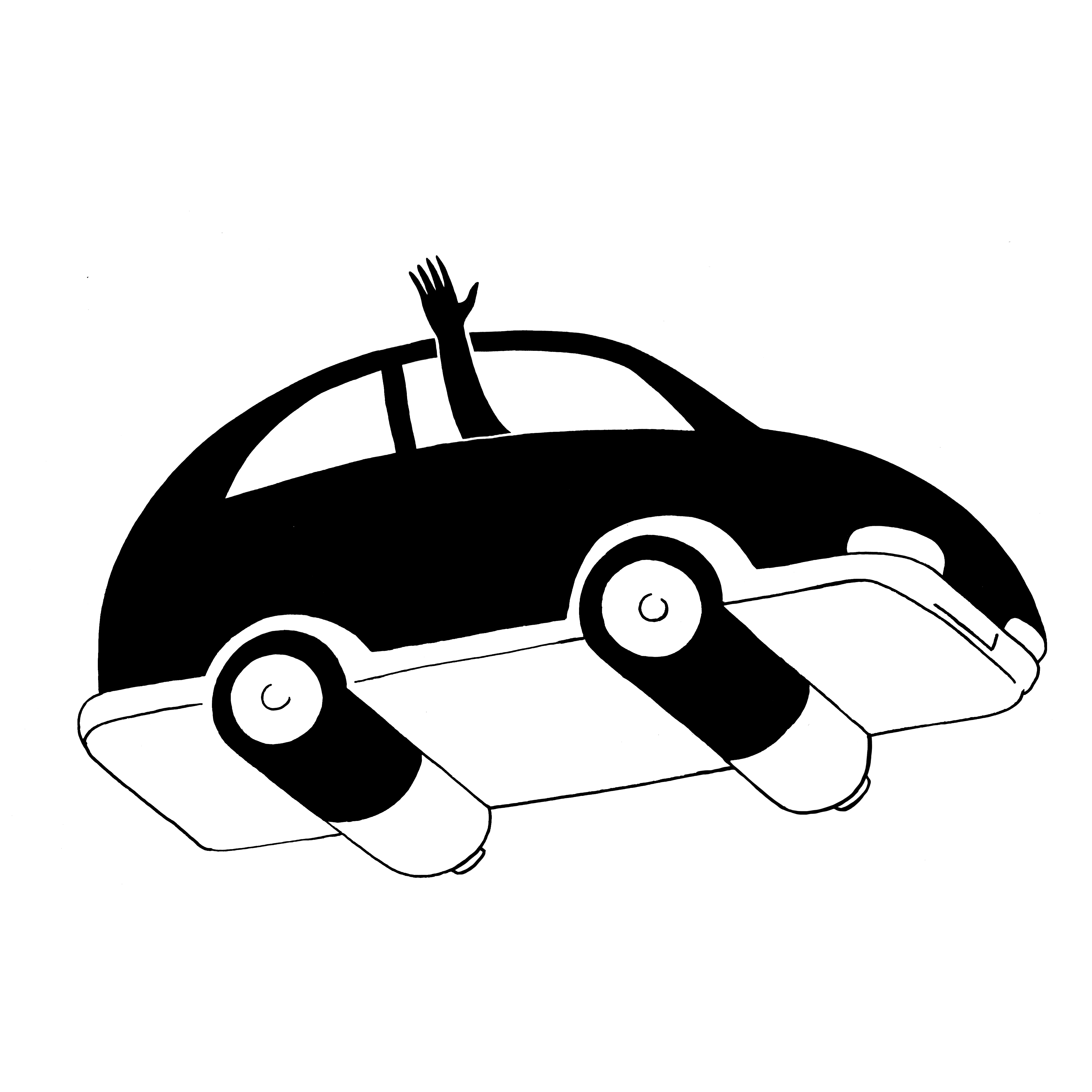 Illustration eines fliegenden E-Autos, das Batterien als Räder hat.
