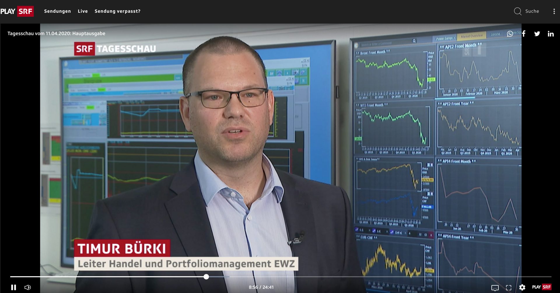 Timur Bürki spricht in der Tagesschau über den internationalen Stromhandel während der Corona Zeit