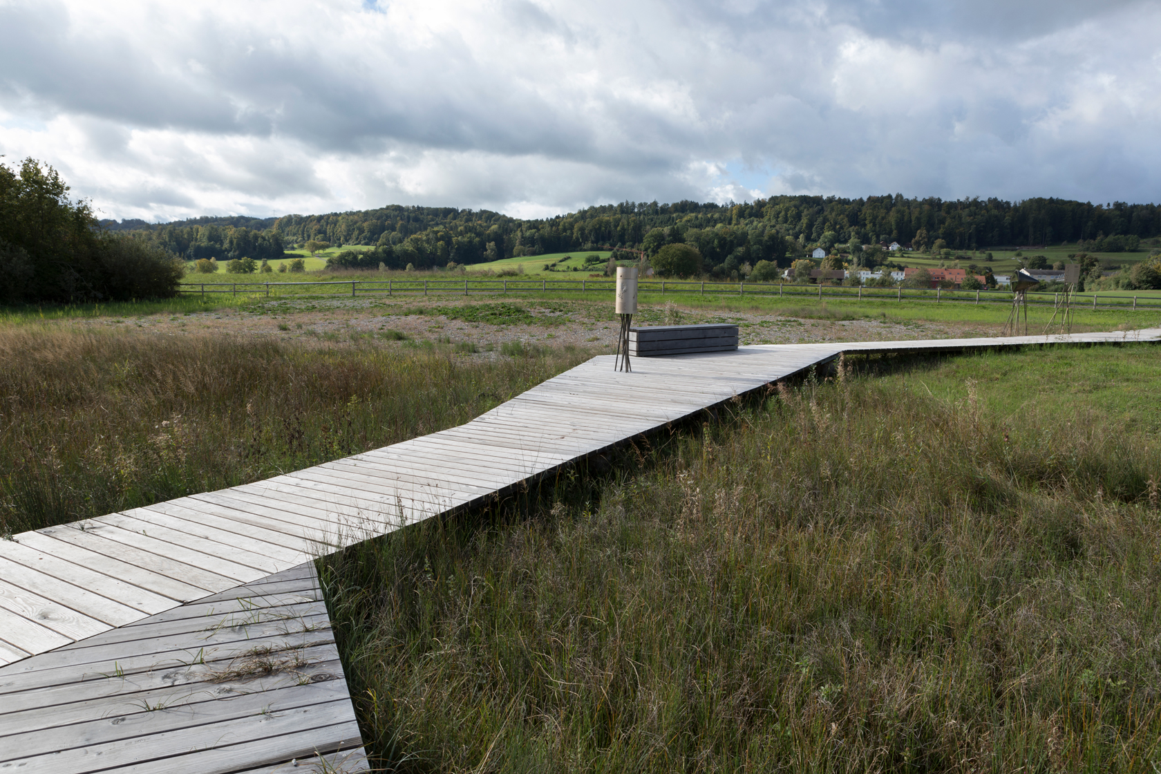 Ein Steg, der durch die Moorlandschaft führt.